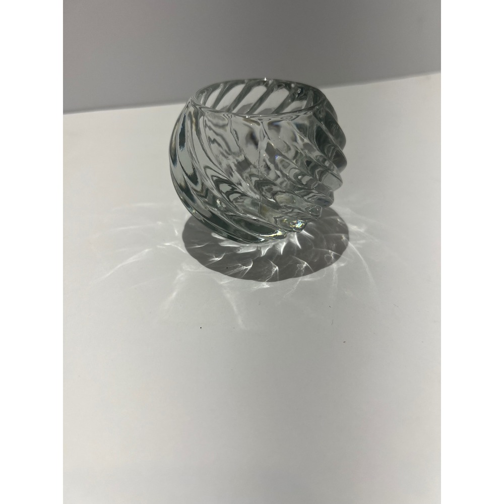 Vintage Clear Swirl Glass Votive Candle Holder Round Ribbed Orb Tea Light Decor